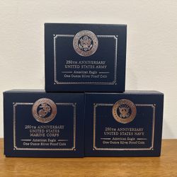 2025 250th Anniversary Army/Navy/Marine Privy American Silver Eagle 3 Coin Set **Brand New**
