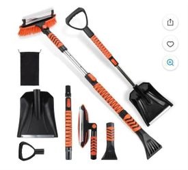 Magshion 4-in-1 Ice Scraper and Brush Combo for Car Emergency Snow Shovel, Extendable Snow Broom with Foam Grip 180° Pivoting Brush Head Snow Scraper