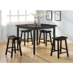 5-Piece Counter Height Dining Set – Black, White & Oak Finish