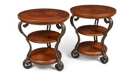Pair of ashley Round Tiered Wood Side Tables