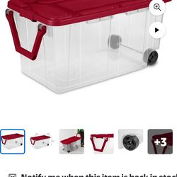 3 Storage totes with latching lid and wheels. $15 each. I have 3