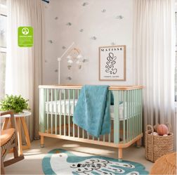 Nestig 3 in 1 Baby Crib + Organic Katu Mattress with real Wood Frame
