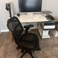 White And Gold Desk W/ Chair 