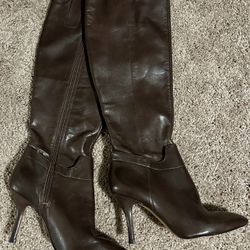Nine West Knee High Brown Leather Boots, Womens Size 7.5