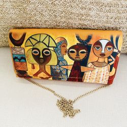 Brand New Afrocentric Clutch Purse – Gold Chain Strap, Magnetic Closure