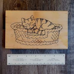 Large Rare Wooden Rubber Stamp Kitten Art Craft Supply