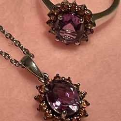 Moroccan Rose and Brown Zircon Ring and Necklace Set