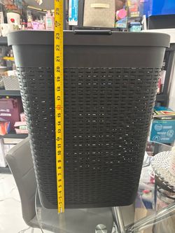 Dark Gray Plastic Wicker-Style Laundry Hamper