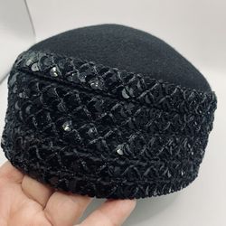 Vintage Black Wool Frank’s Girl, Pillbox Hat