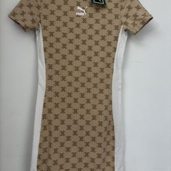 Puma Womens Beige Crew Neck Classics Short Sleeve Stretch Dress XS NWT