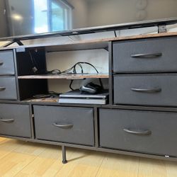Huuger TV Stand Dresser with Power Outlets and LED Lights, 7 Drawers, 47 Inch Console, Rustic Brown and Black