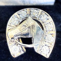 14k two tone 1CTW Natural Diamond Horseshoe & Horse lucky ring sz11