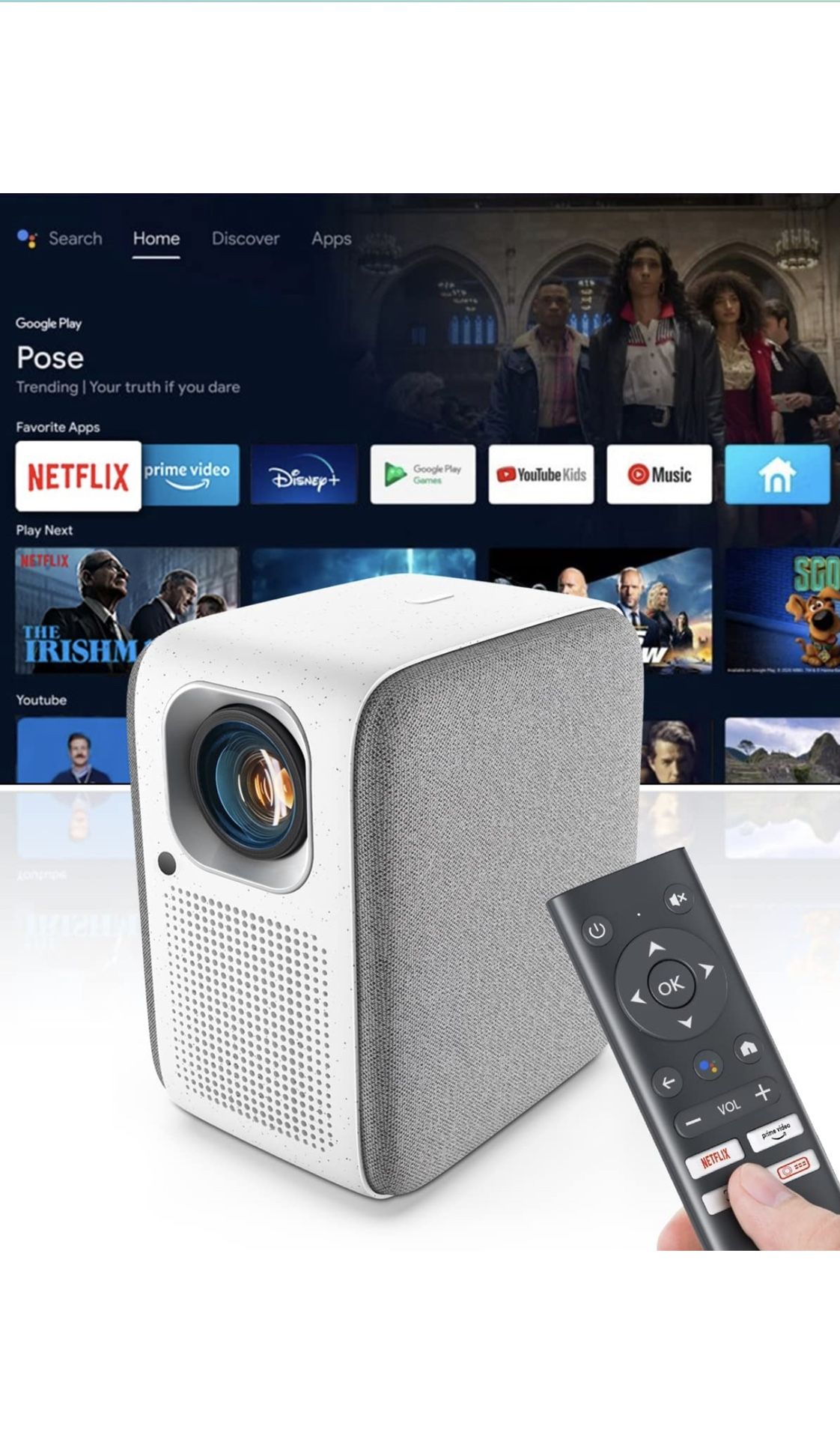 Pokitter CineMax Pro 1080P Projector with Netflix-Licensed, Android TV 10.0 with 7000+ Apps, 400ANSI Lumens, Google Assistant, 4D Keystone Correction,