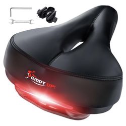 Giddy Up! Bike Seat - Comfortable Premium Bike Saddle for Exercise and Road Bicycle with LED - Wide Padded Bicycle Saddle for Peloton - Replacement Co