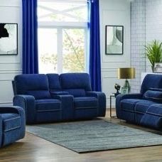 Brand New 2 PC Navy Blue Power Reclining Sofa and Love Seat