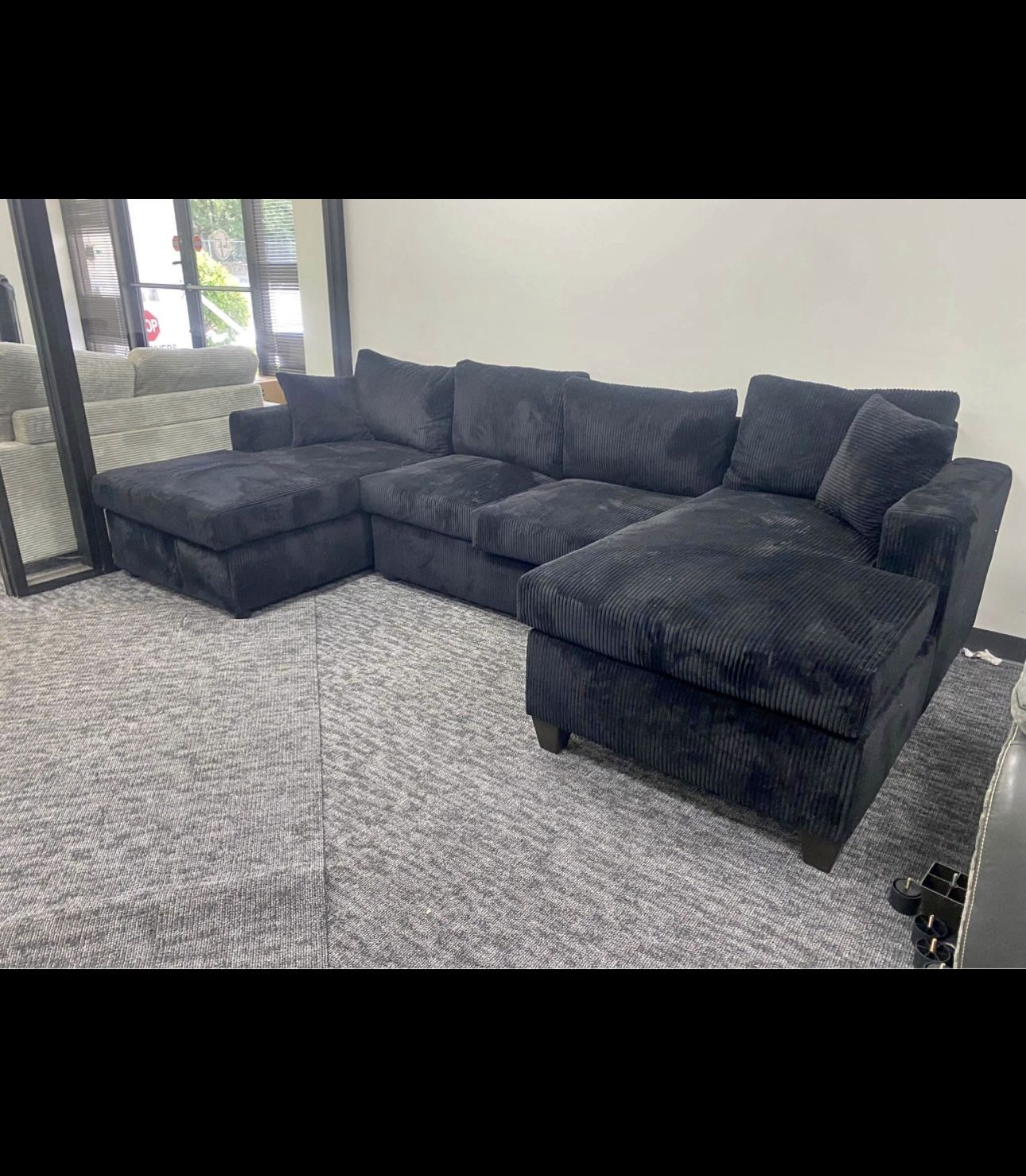 Brand New Black U-Shaped Corduroy Sectional Sofa – Free Delivery – $800