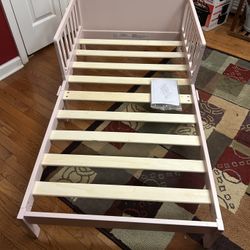 Pink Wooden Bed ( Bed Uses crib mattress) 