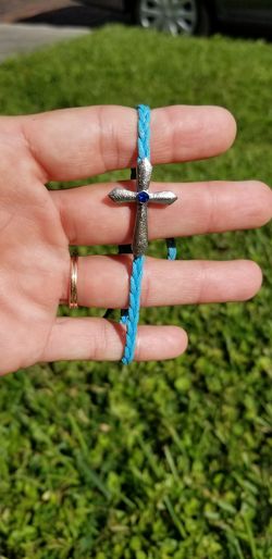 Aqua color cross bracelet