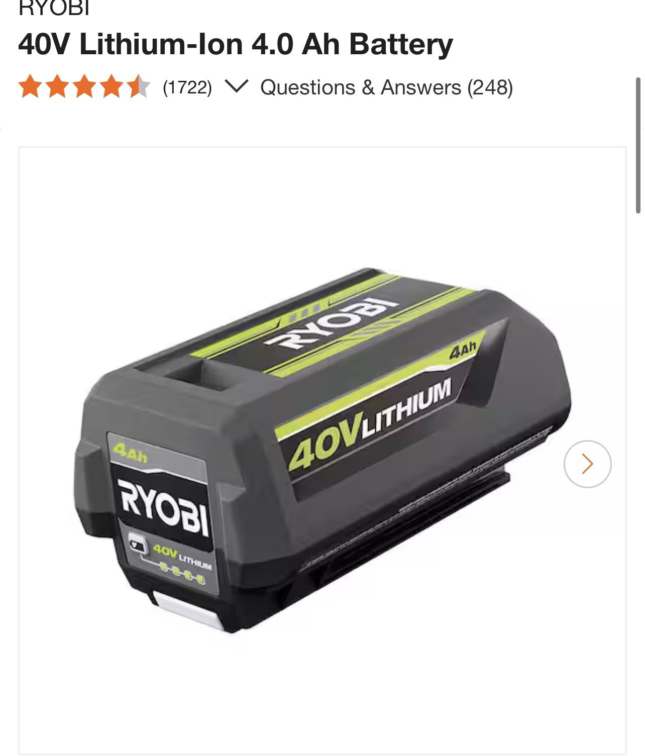 Ryobi 40V lithium ion Battery