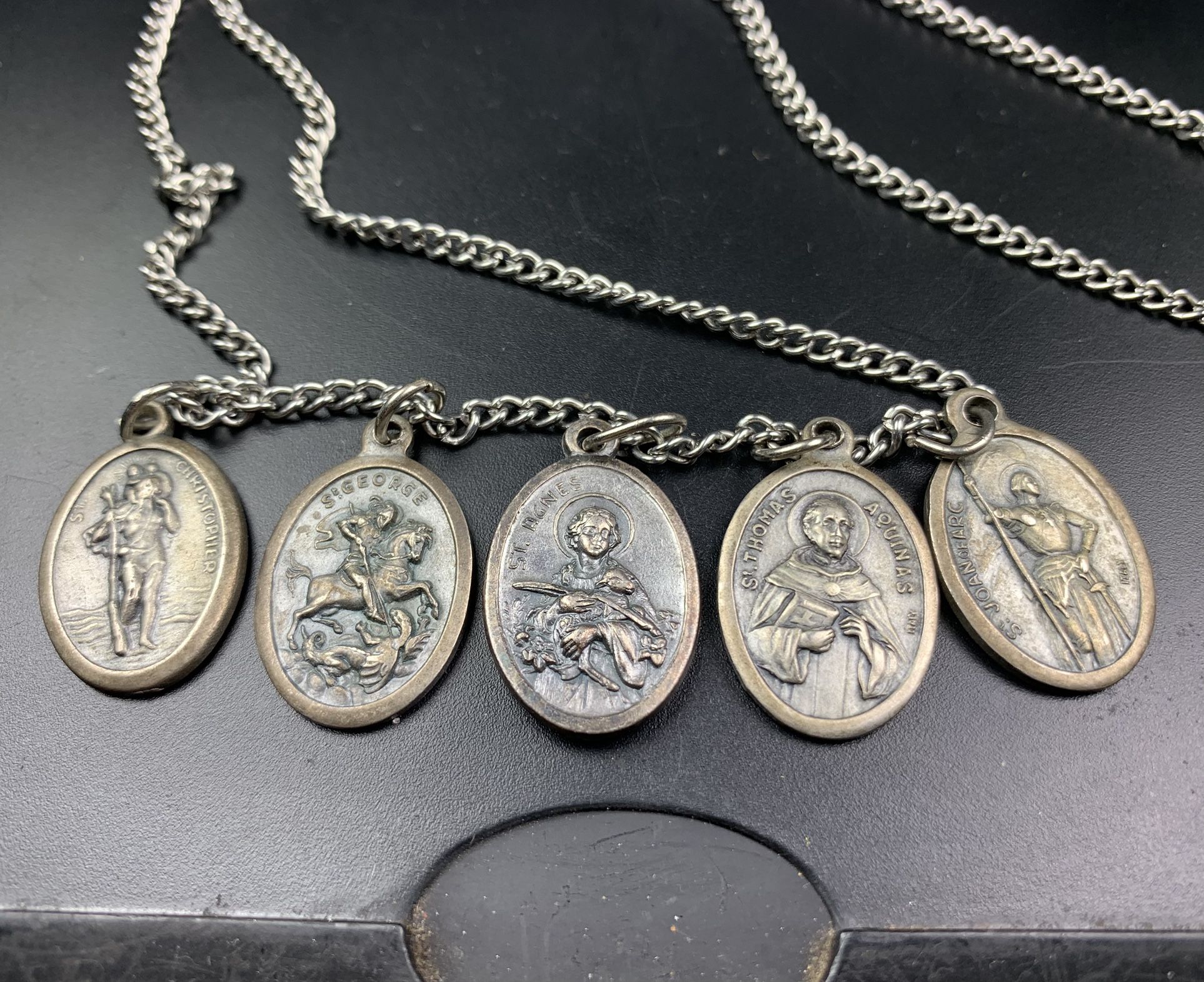 Vint Catholic Religious Pendants Necklace Joan of Arc,Christopher,St.Agnes Italy