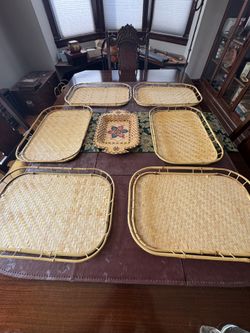 Vintage Rattan/Bamboo Serving Trays