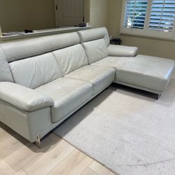 Light Gray Leather Modern 2 Piece Sectional Sofa Couch