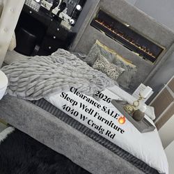 💥 Queen, King, Cal King Light Up Fireplace Bed Frames 💥 Furniture Sectionals Avail