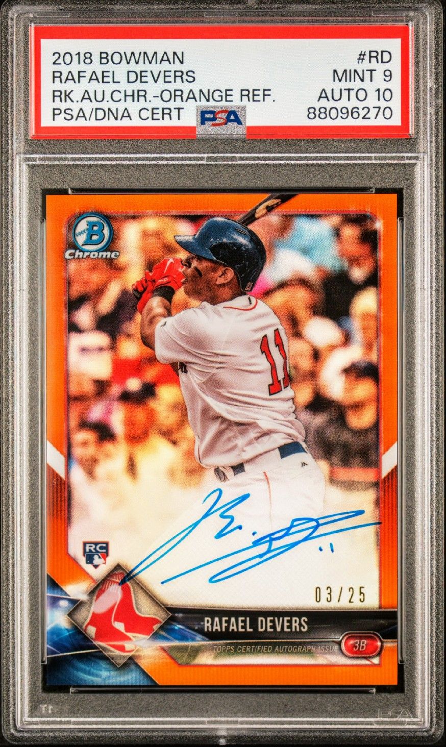 2018 Bowman Chrome Rafael Devers Rookie Auto Orange Refractor /25 - PSA 9 MINT