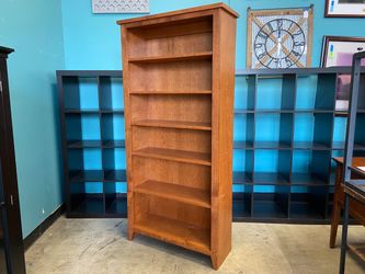 EVERGREEN WOODCRAFT Oak Natural Finish 6 Shelf Bookcase