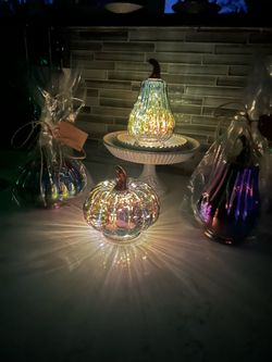 Iridescent Glass Pumpkin and Gourd Decor Set