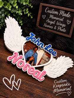 Custom 3D Memorial Angel Wings with Personalized Photo & Names
