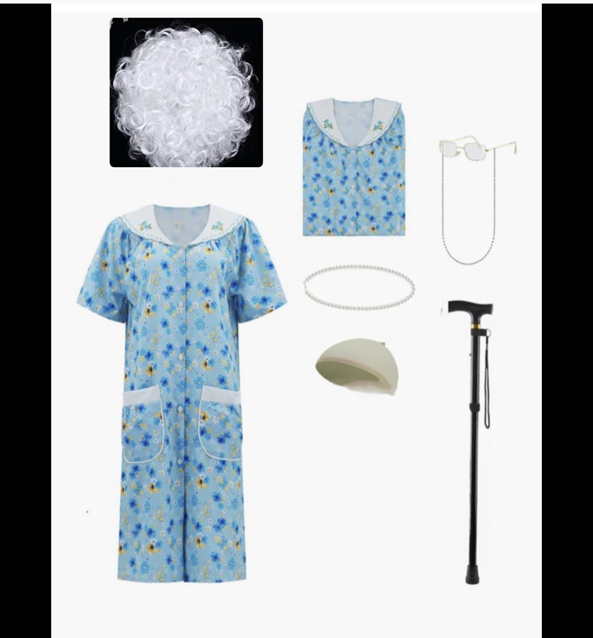 Old Lady Costume for Women, Grandma Costume Kit with Nightgown Old Lady Dress Granny Costume X-Large