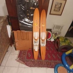 Vintage Mid-Century Wood Water Skis' Kids Trainer Set  Minty