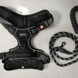 No Pull Dog Harness w/ Heavy Duty 5ft Leash, Reflective No-Choke (Black, X-Large