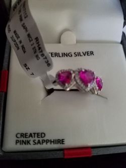3 heart silver and sapphire ring