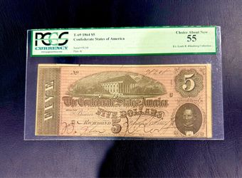 🤩🥳 1864 Confederate States $5 Note PCGS 55