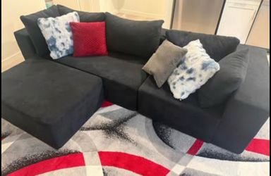 L shaped cloud sofa, three pieces, black