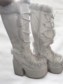 White Demonia Camel-311 Knee-High Platform Boots