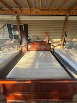 Solid heavy duty, queen, size, bed, frame mattress, and boxspring