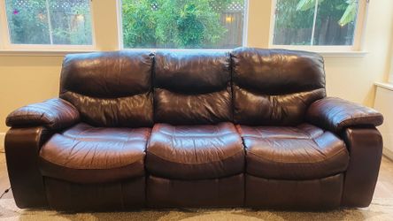 Ashley Top-Grain Leather Reclining Sofa & Loveseat Set – Brown – Good Condition