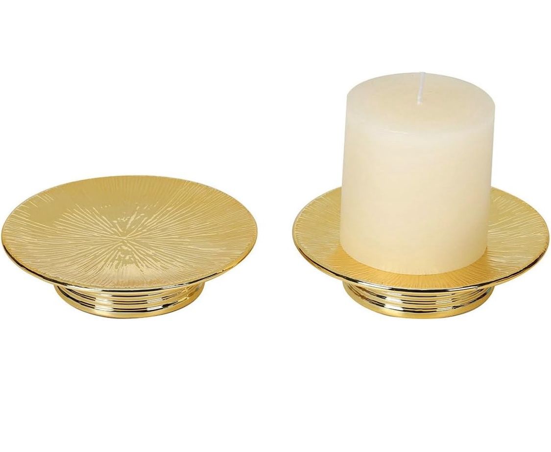 Ceramic Gold Candle Holders Set 2 Modern Pillar Candle Stand Candle plate Table Centerpiece Jewelry dish golden Tray riser display stand for Home,Dinn