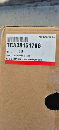 LG refrigerator universal compressor.  New in box, oil sealed OEM part.