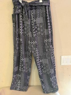 NWT Robert Louis Black & White Geometric Wide-Leg Pants