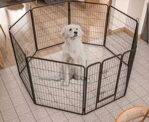 New in Box 32 in. W x 40 in. H Black Steel Decorative Garden Fence, Heavy Duty Dog Pens Outdoor Dog Fence