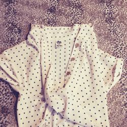 Lily Bleu Cream Blouse with Black Polka Dots