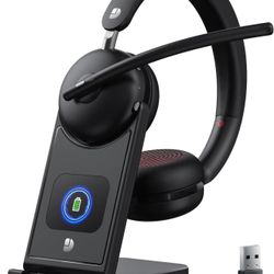 Wireless Headset with Mic for Work-Bluetooth 5.3 Headset with Noise Cancelling, Wireless Headsets with 65Hrs Battery & 10Min Fast Charge, Smart Dock w