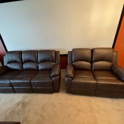 BROWN BRAND NEW RECLINING SOFA AND LOVESEAT LEATHER SAME DAY DELIVERY 