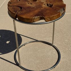 Live Edge Wood Slab Round End Table