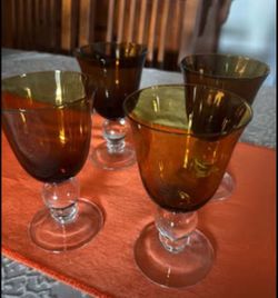 4 Amber Glass Goblets