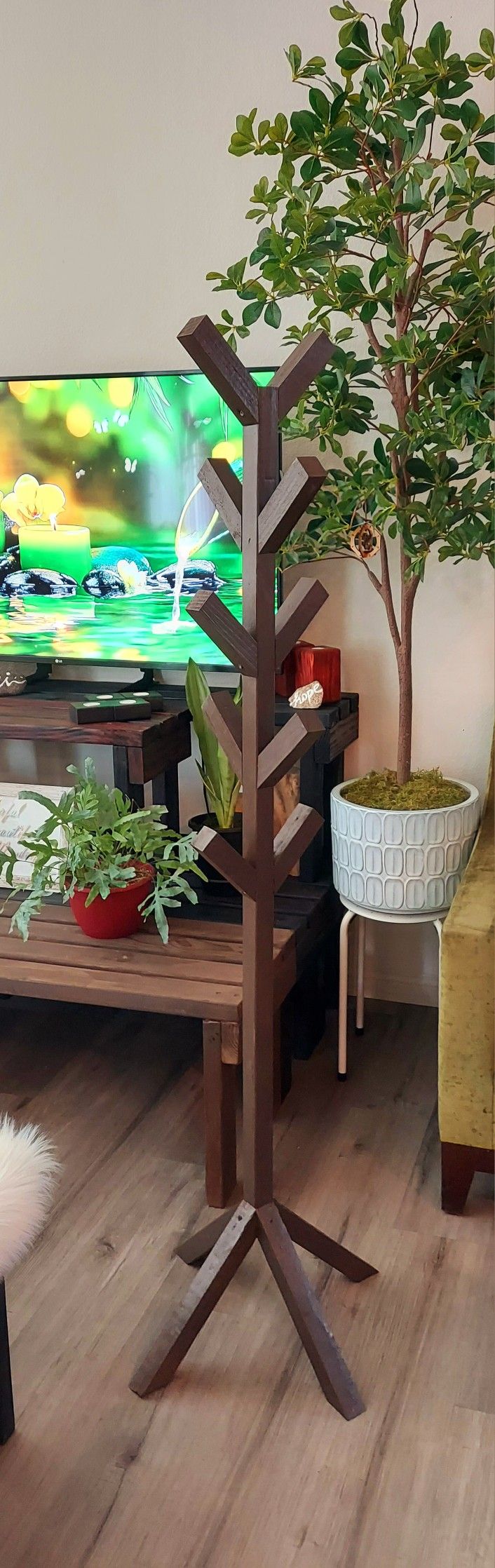 65"H X 20"W X 20"D 🌱10 Hooks Solid Wood Coat/Hat/Bag/Hanging Rack Tree Stand ::: Havana Coffee